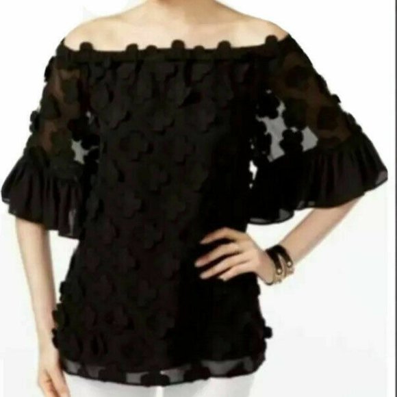 Alfani Tops - Alfani Womens Off Shoulder Ruffled Pullover Floral